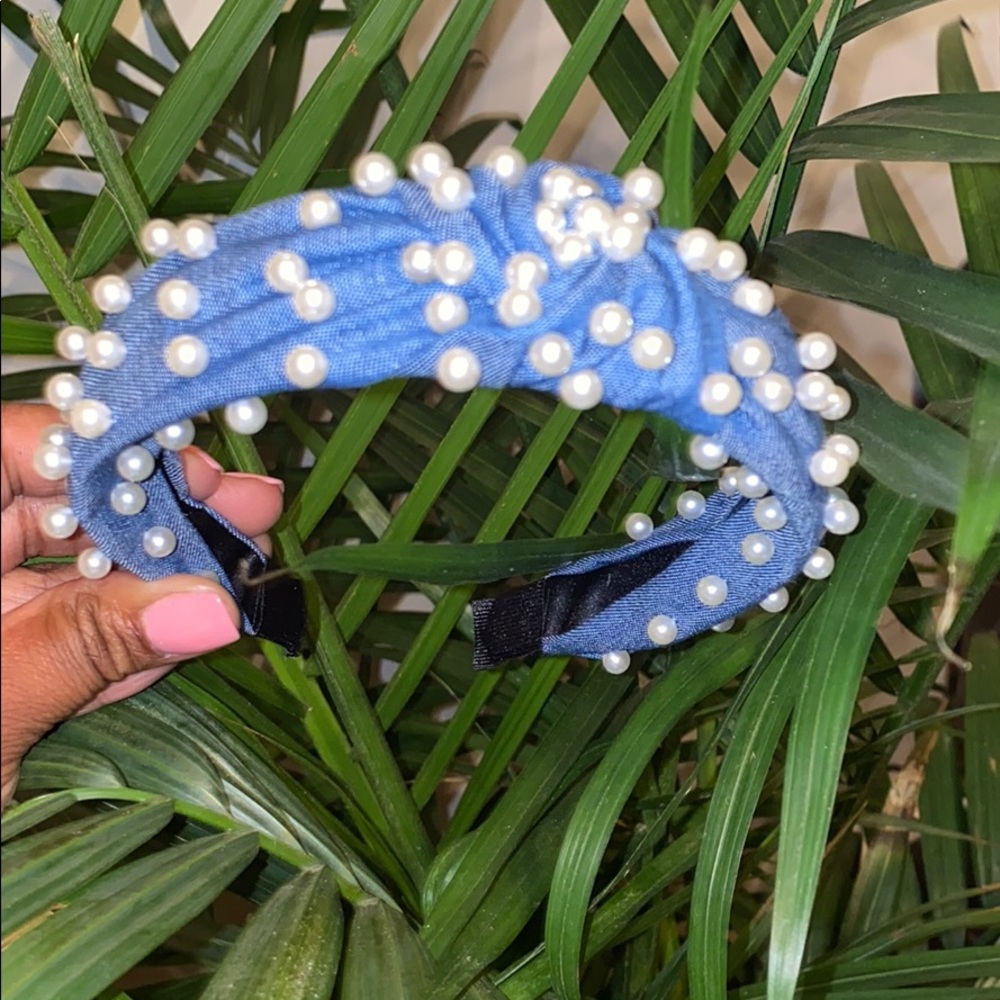 Denim Pearl Headband